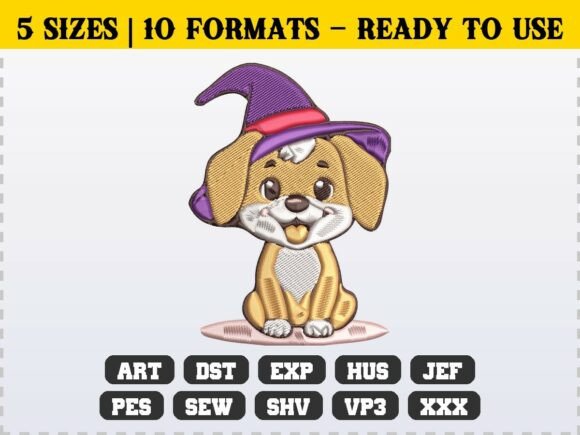 Cute Witch Puppy Embroidery Dog Design