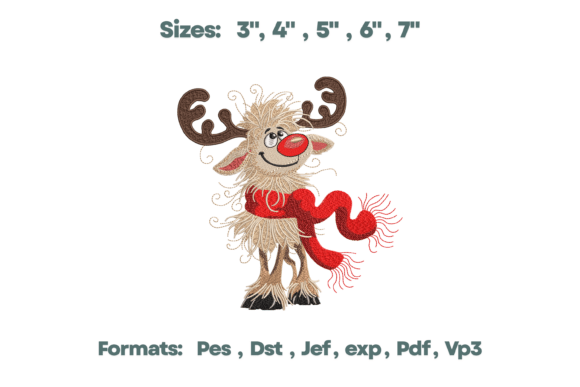 Fluffy Reindeer Red Scarf Embroidery