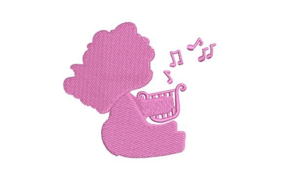 Musical Cupid Playing Harp Embroidery Design